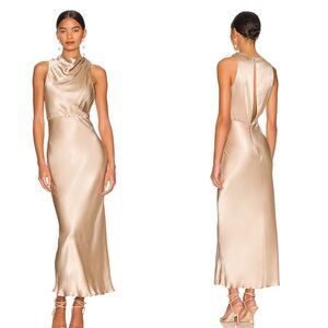 SHONA JOY  LA LUNE HIGH NECK BIAS MIDI DRESS - GOLD